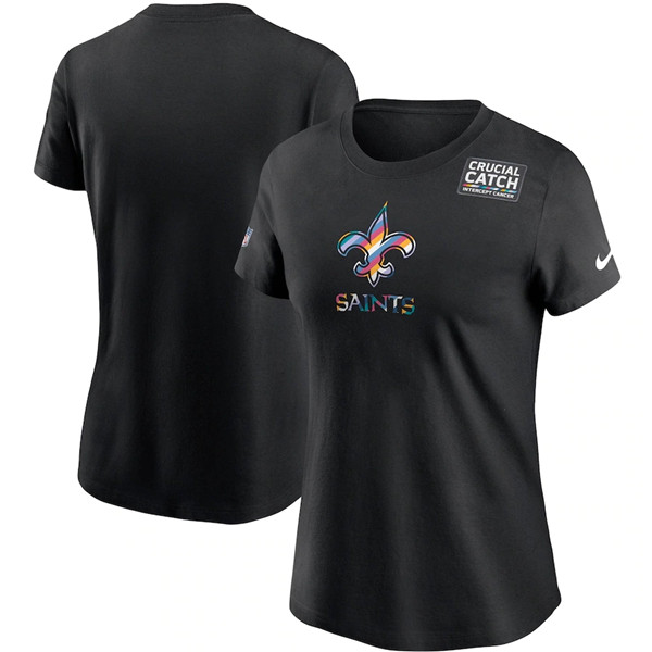 Women's New Orleans Saints Black Sideline Crucial Catch Performance T-Shirt 2020(Run Small)